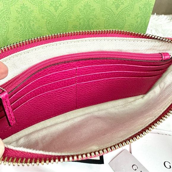 Gucci Swing magenta pink soft leather wristlet pouch wallet LIKE NEW - Picture 9 of 16